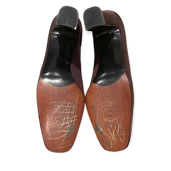 Stuart Weitzman Chocolate Brown Satin Classic Square Toe Heels Shoes Size 6.5 - Picture 7 of 10